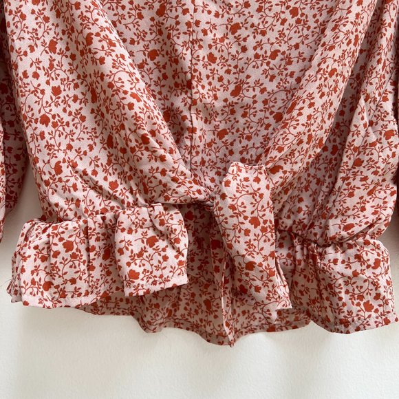 NWT Sienna Sky Orange Floral Peplum Ruffle Hem | Front Tie | Boho Style - Picture 4 of 9